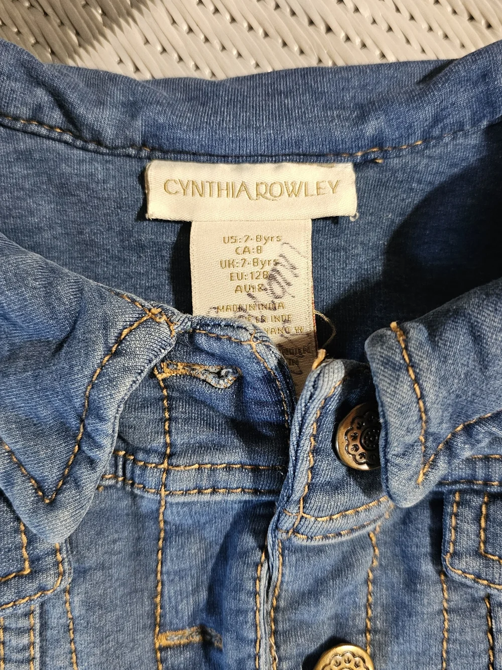 Cynthia Rowley Blue Denim Jean Jacket with Gold Buttons, Girls 7/8